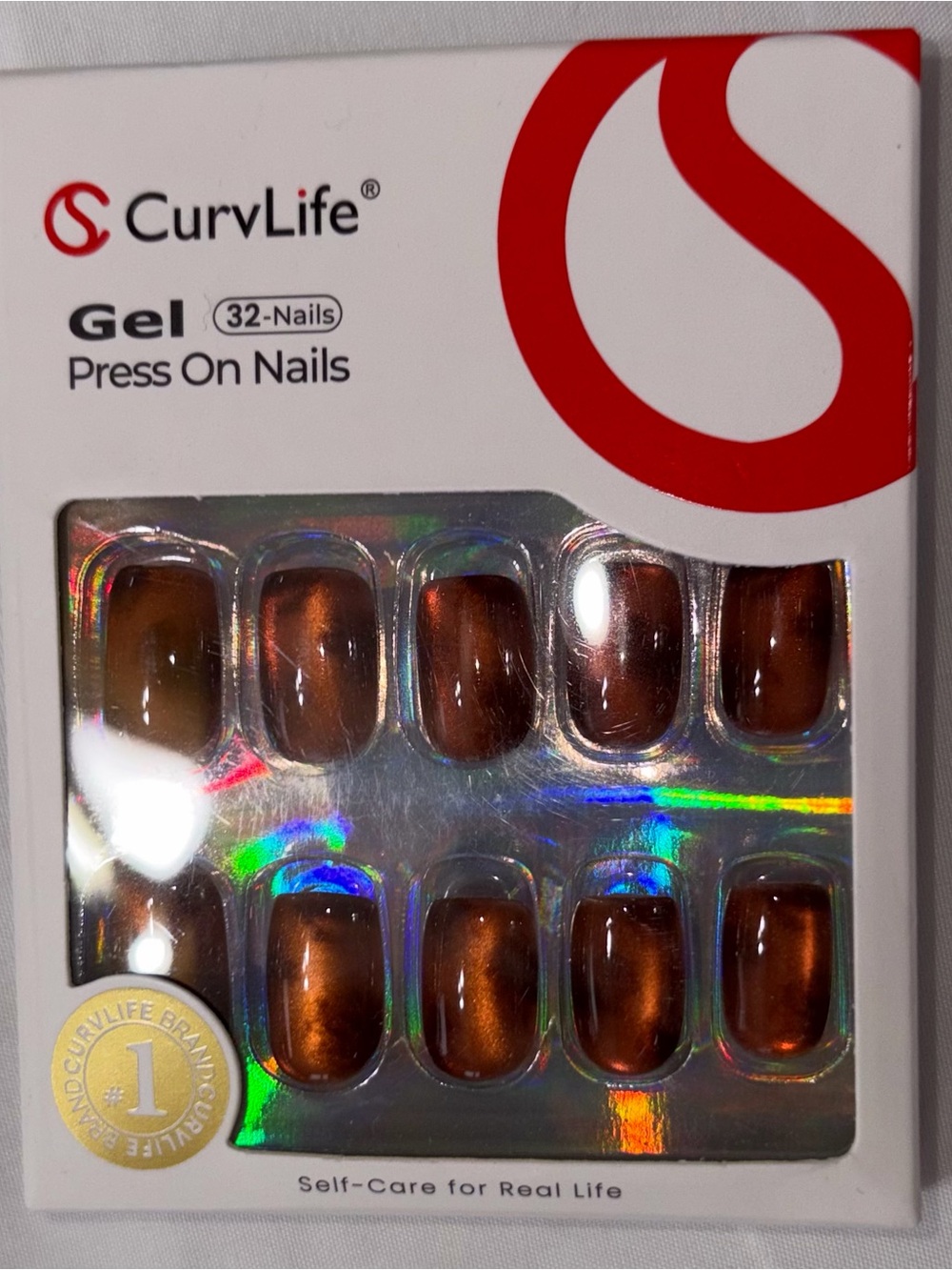 NIB CURVLIFE GEL PRESS ON NAILS SHORT LENGTH SQUARE/OVAL SHAPE MAHOGANY VEIL